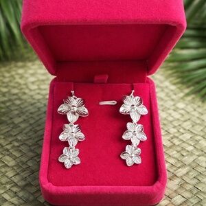 Silver Plumeria Drop Earrings | Island Floral Statement Jewelry